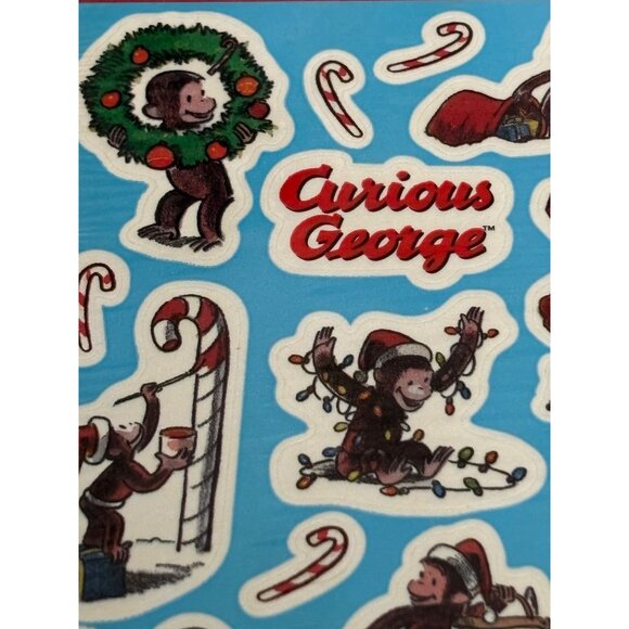 Vintage New Old Stock American Greeting s Stickers Curious George Christmas seal - Picture 5 of 9